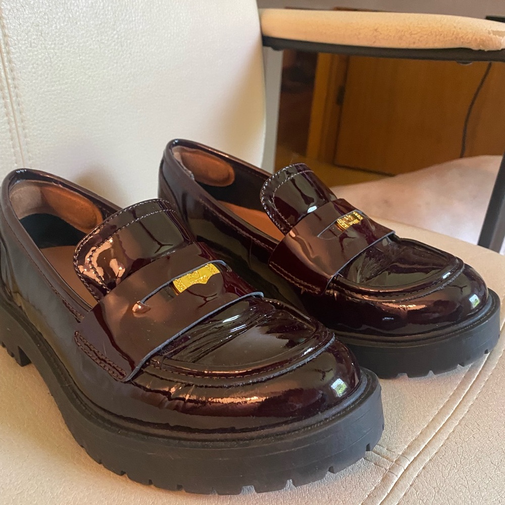 Burgundy Lug Sole Penny Loafers from  Wyder Studios - 6WW